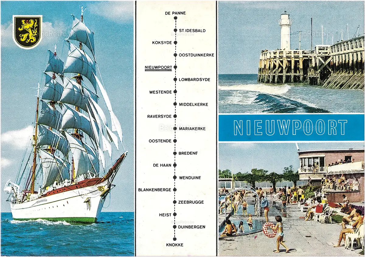 Line with 19 NorthSea cities NIEUWPOORT Groeten uit Nieuwpoort Un bonjour de Nieuwpoort Greetings from Nieuwpoort Grüsse aus Nieuwpoort   Uitgever VAN MIEGHEM A. Oostende 